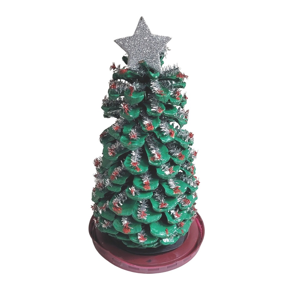 Handmade Pinecone Christmas Tree Mini Holiday Decor Green Silver Star 6.5" EX